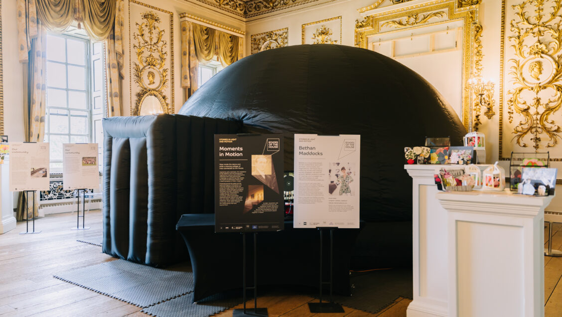 Inflatable zoetrope positioned inside ornate room
