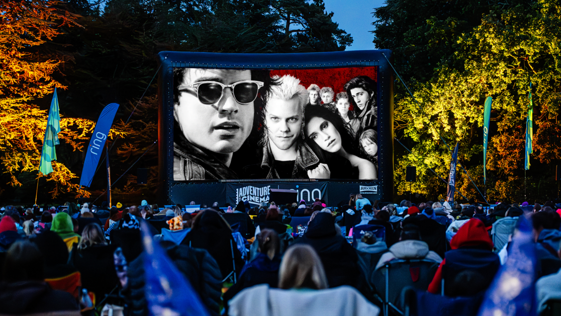 The Lost Boys poster being projected outside