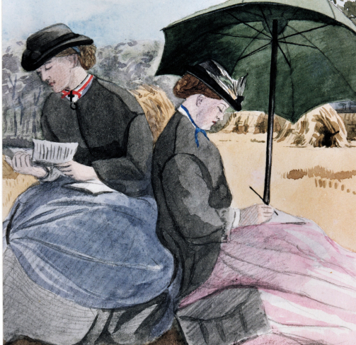Painting of two women reading and writing