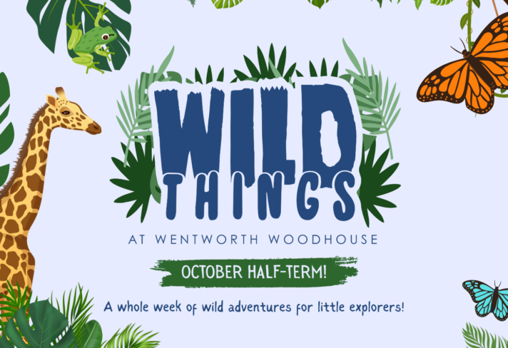 WILD THINGS October Half Term poster with Giraffe and Butterfly etc
